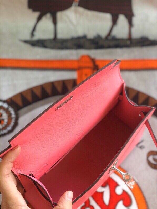 에르메스 미니 켈리백22 립스틱 핑크 은장 스위프트